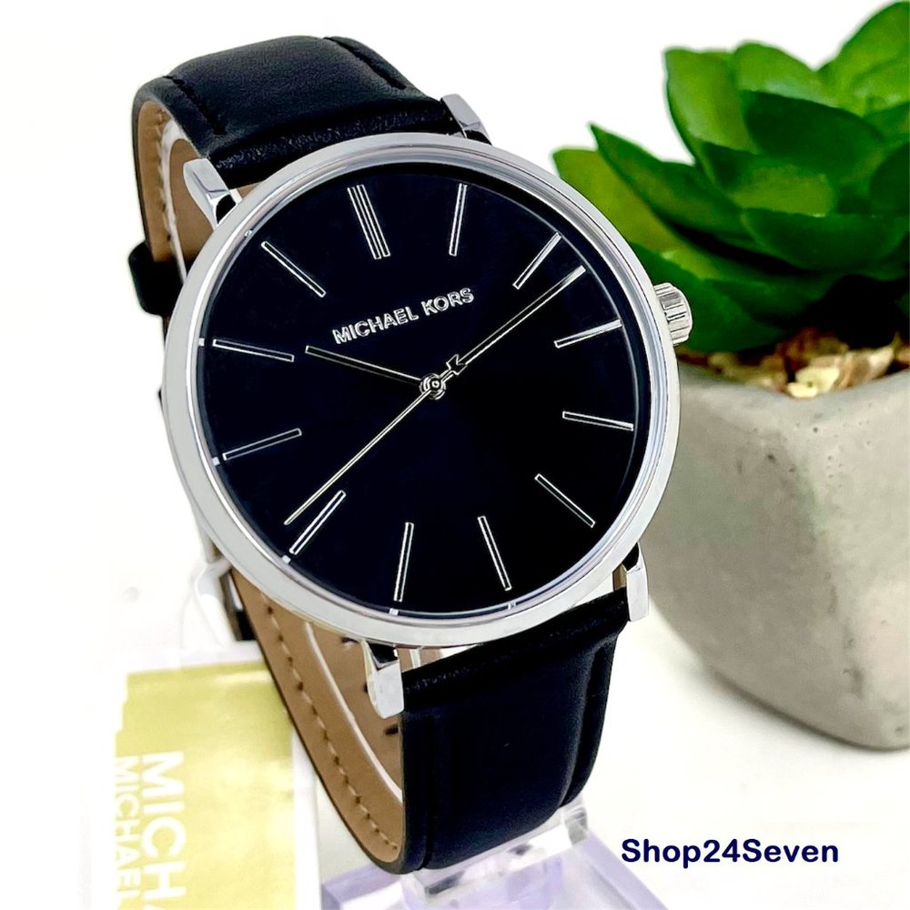 NWT MICHAEL KORS Auden Black Leather Watch MK7145